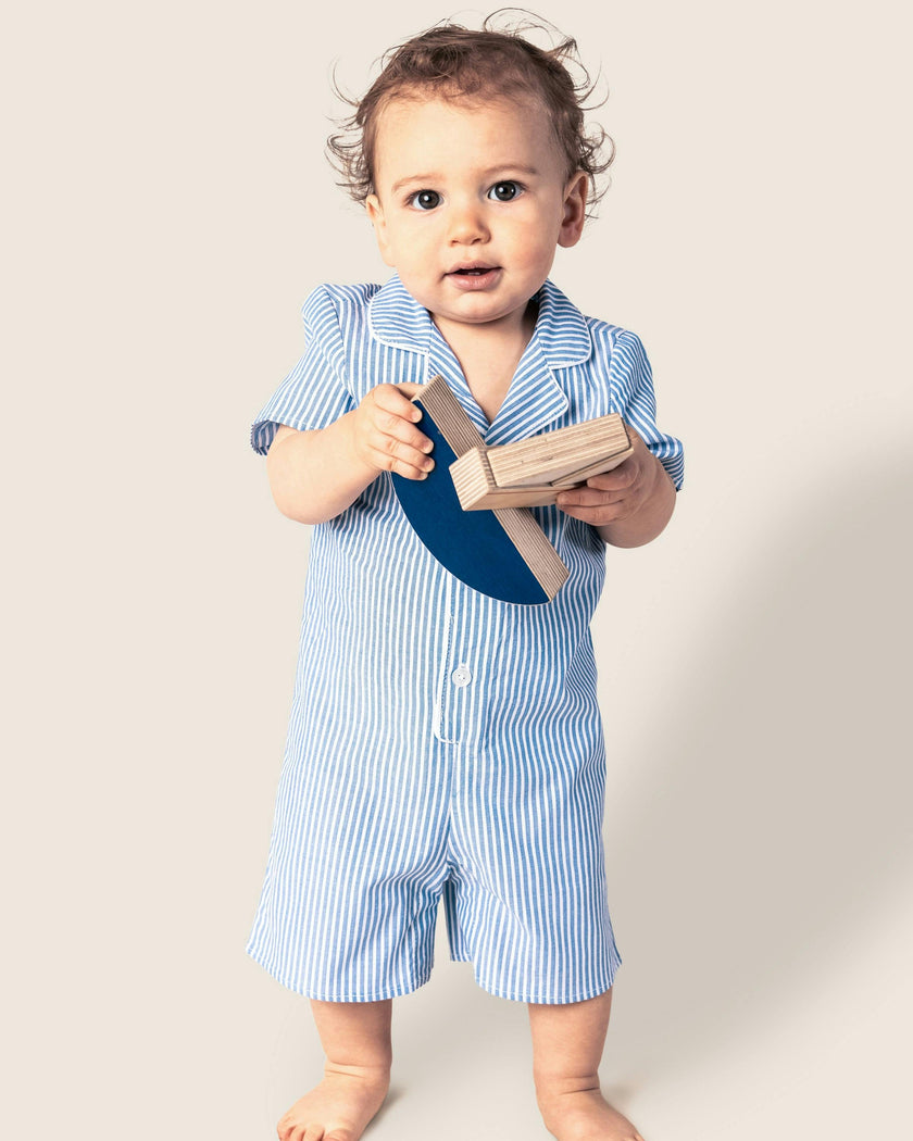 Baby's Twill Summer Romper in French Blue Heritage Stripe