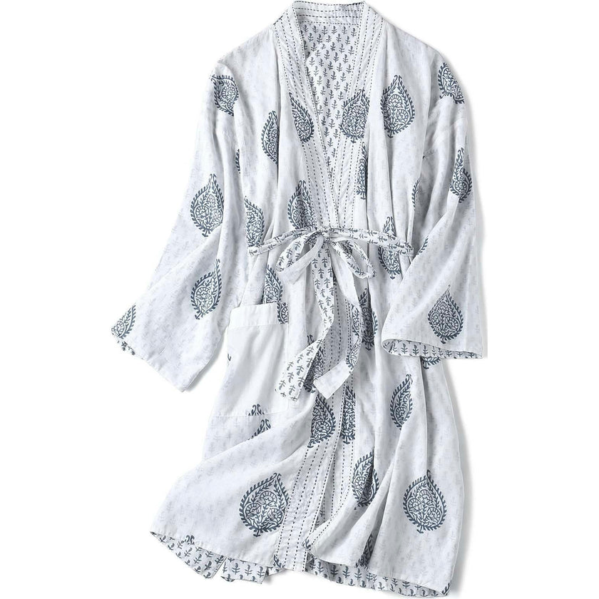 Block-Printed Cotton Women's Robe