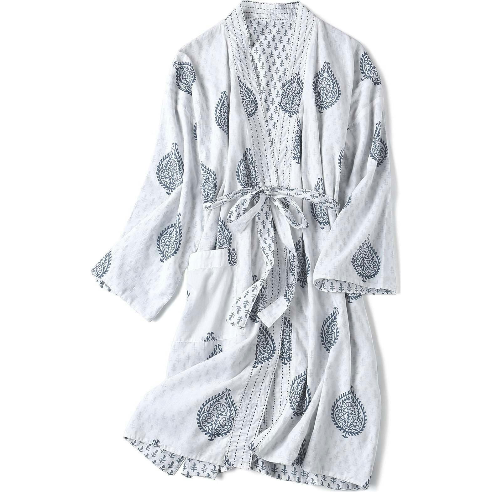 Block-Printed Cotton Women's Robe