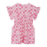 Girls Printed Jersey Dress W. Ruffle Sleeve | Pink Checker