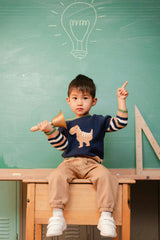 Knit Sweater With Intarsia Dark Blue, Brown And Beige