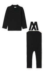 Overall Cable Knit Button Front Overalls and Top Two Piece Set