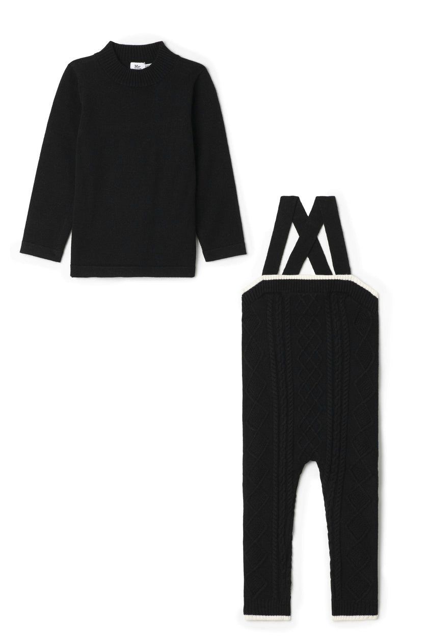 Overall Cable Knit Button Front Overalls and Top Two Piece Set