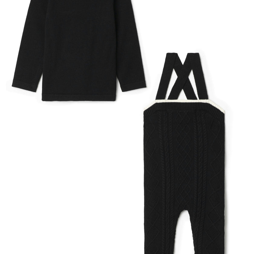 Cable Knit Overall Set Black