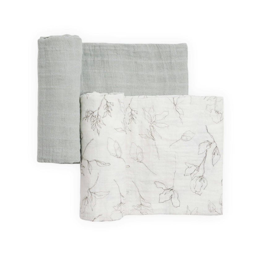 Organic Cotton Muslin Swaddle Blanket 2 Pack - Pencil Floral