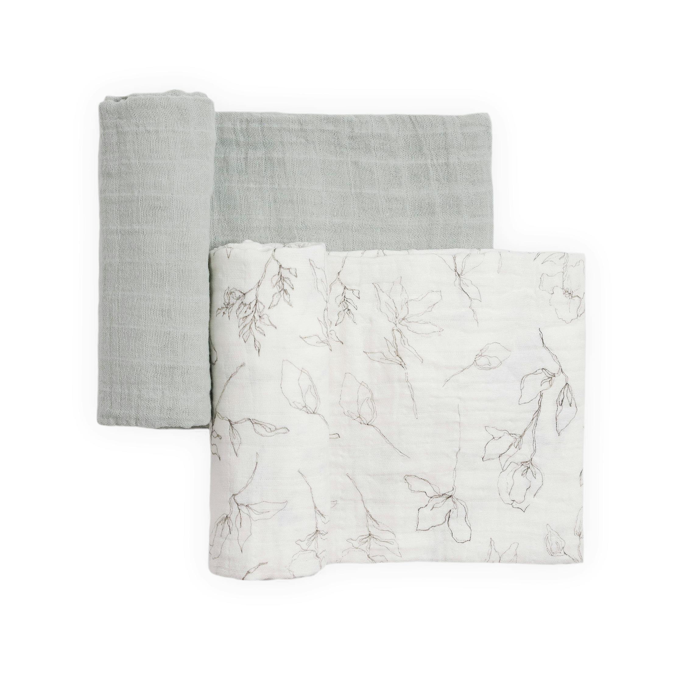Organic Cotton Muslin Swaddle Blanket 2 Pack - Pencil Floral