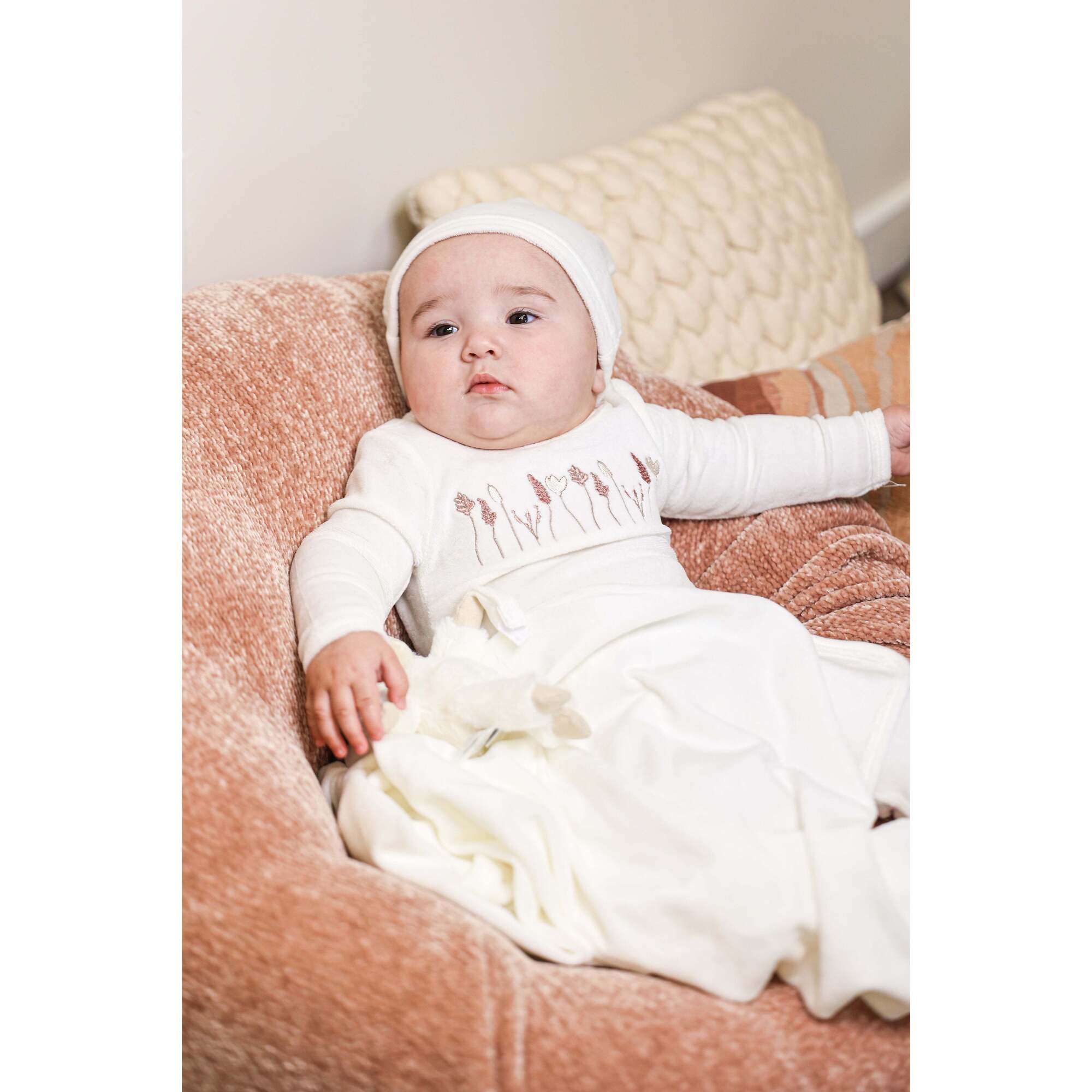 Girls Winter Garden Embroidered Long Sleeve Footie, Cream