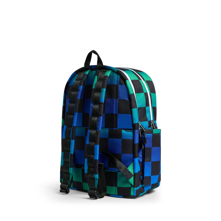 Kane Double Pocket Large Backpack, Blue Checkerboard