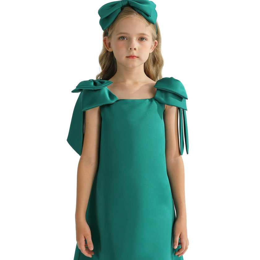 Green Luneta Off Shoulder Bow Dress