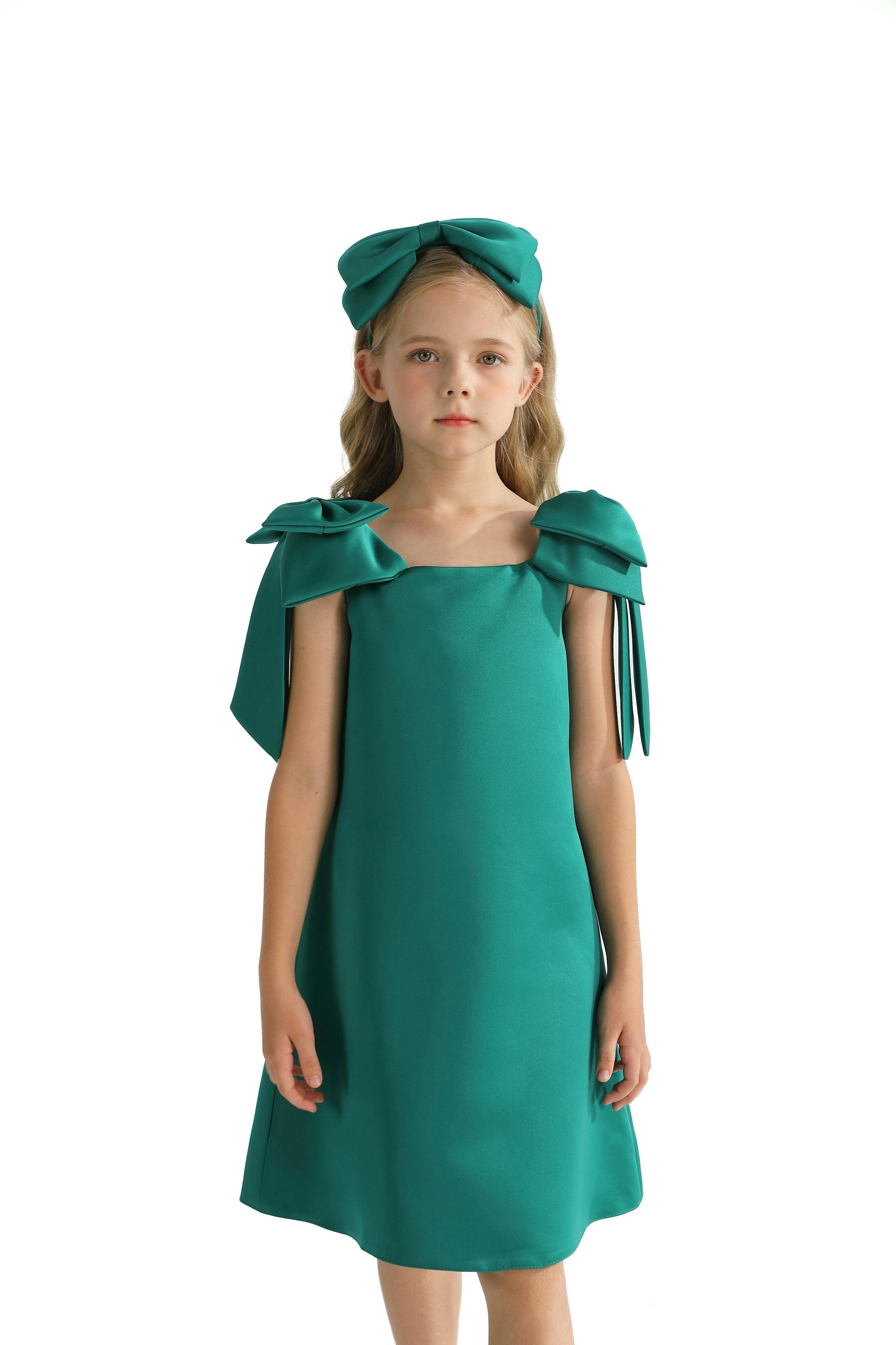 Green Luneta Off Shoulder Bow Dress