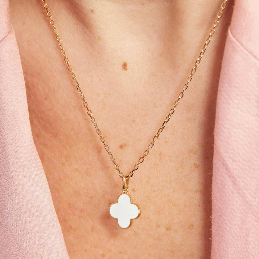 Personalized Enamel Clover Cross Necklace, 14k Gold Plated