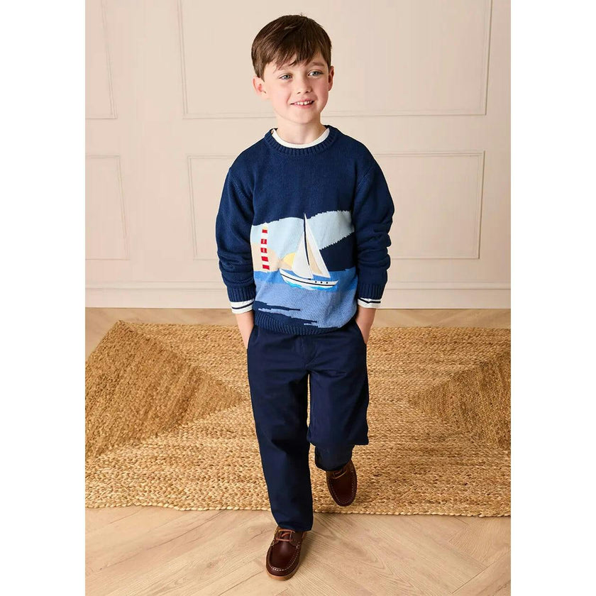 Seaside Postcard Knitted Jumper in Navy (18mths-6yrs)