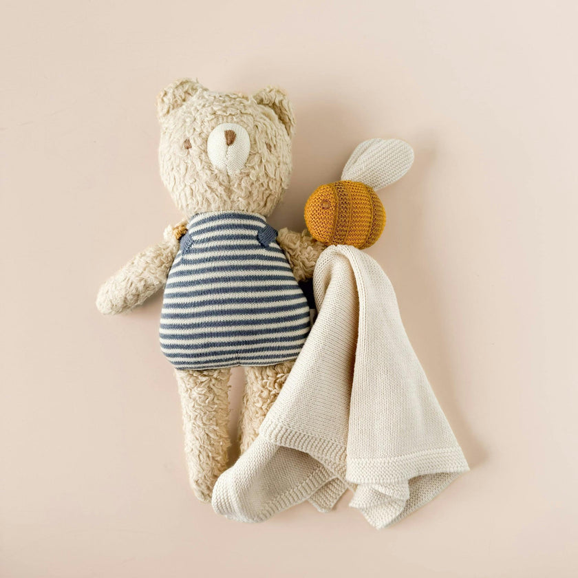 Henry Bear Plush Toy Lovey and Pacifier Clip Set - Bee