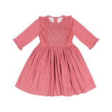 Angele Pink Corduroy Long Sleeve Smocked Dress