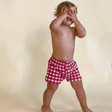 Red Gingham Mini Boardshort, Red