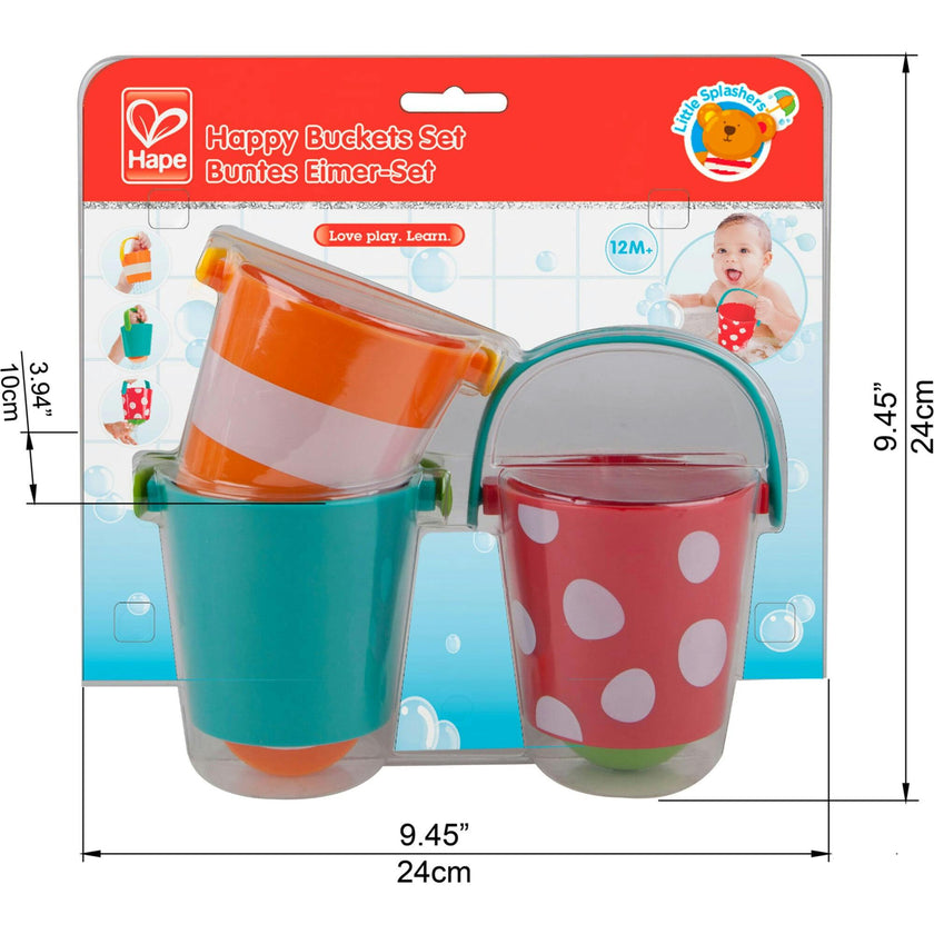 Happy Buckets Set W/ 3 Water Wheel Bath Time Toys