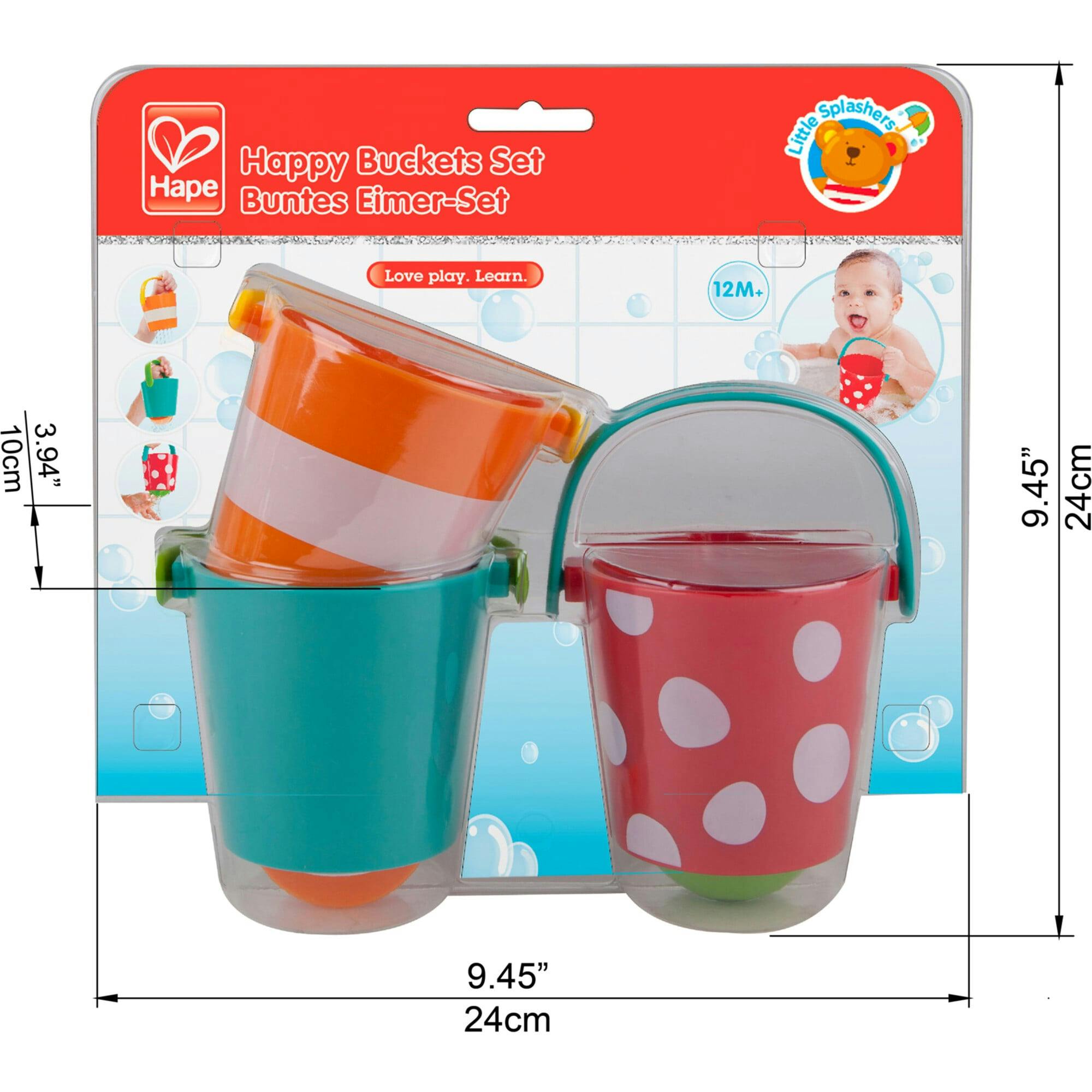 Happy Buckets Set W/ 3 Water Wheel Bath Time Toys
