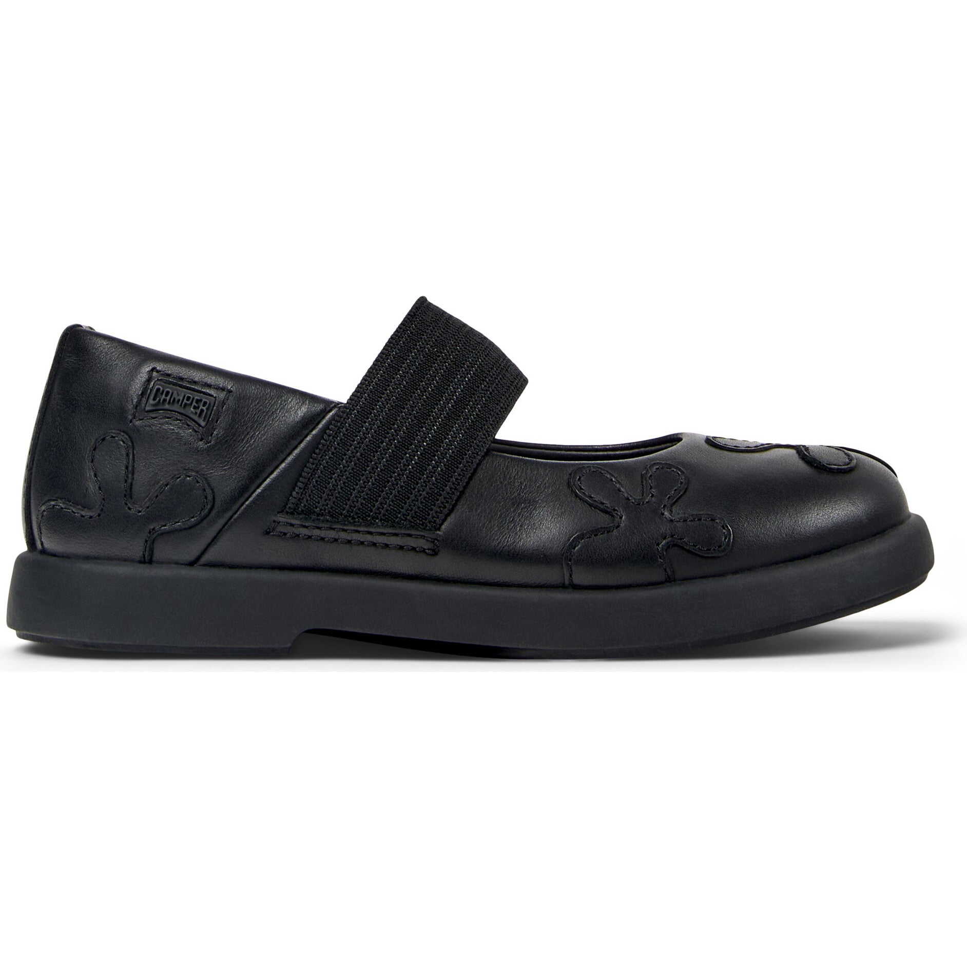 Kids Duet Twins Leather Elastic Strap Mary Jane Shoes, Black