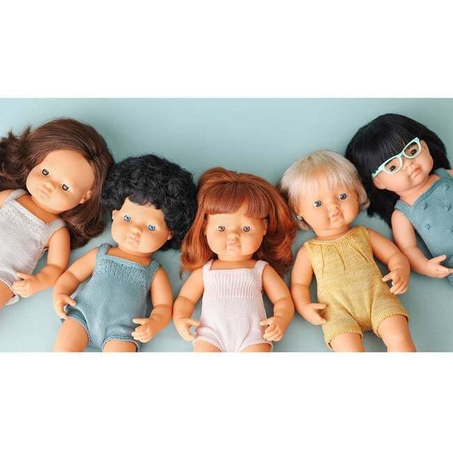 Colourful Edition Collection - Baby Doll Caucasian Curly Black Hair Boy 15'' (grey rompers)