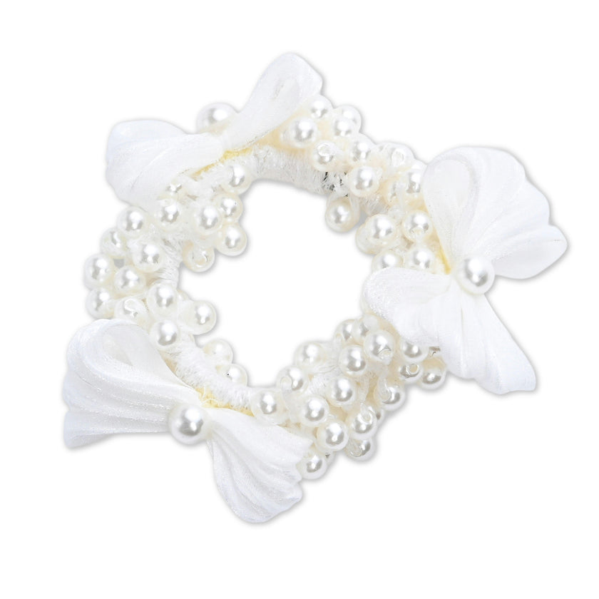 Pearl Cluster Bow Scrunchie Set