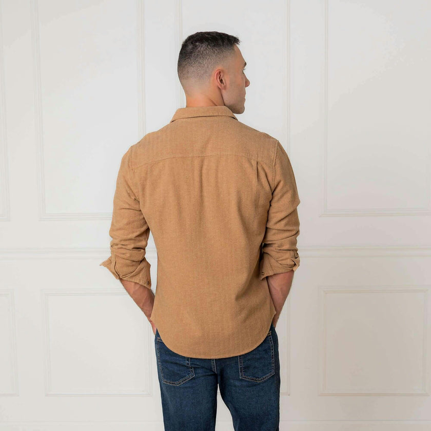 Men's Organic Flannel Double Pocket Button Down Shirt, Brown