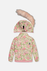 Two Piece Play Snowsuit Pink Minit Flower Print With Pink Pants