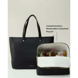 Vegan Leather Work Tote Bag with Removable Insulated Pouch