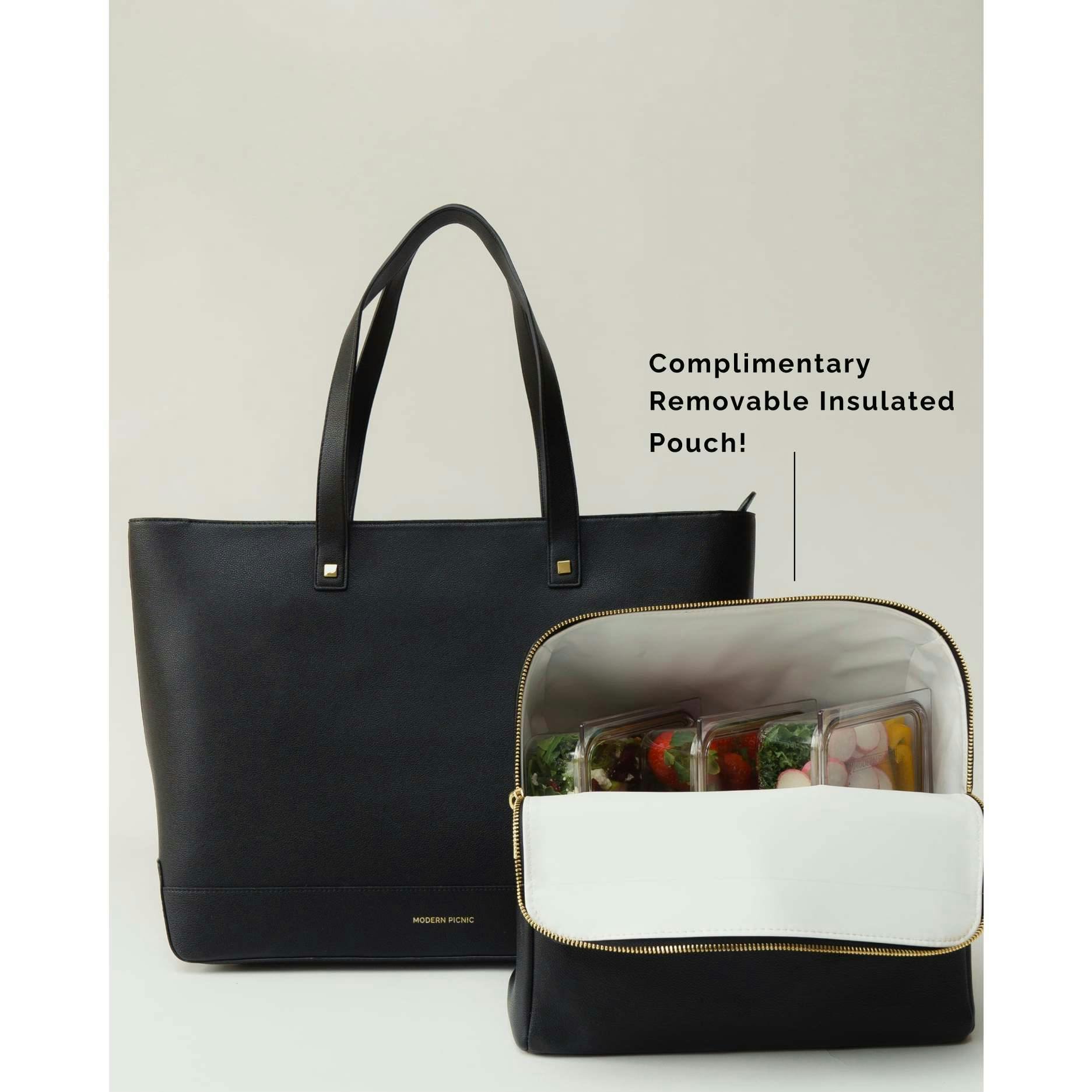 Vegan Leather Work Tote Bag with Removable Insulated Pouch