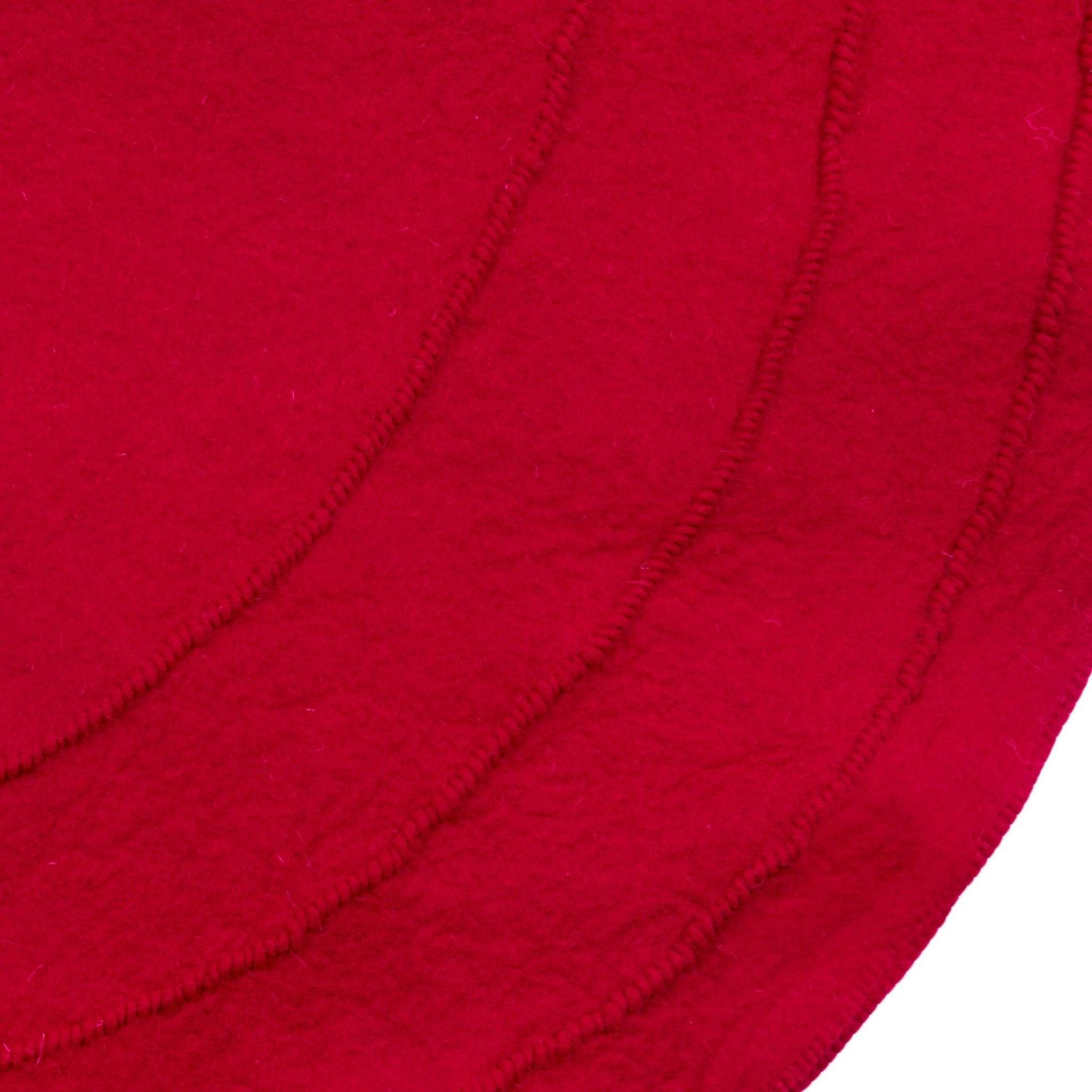 Red Poinsettia Buttons Christmas Tree Skirt Hand Felted Wool - 60
