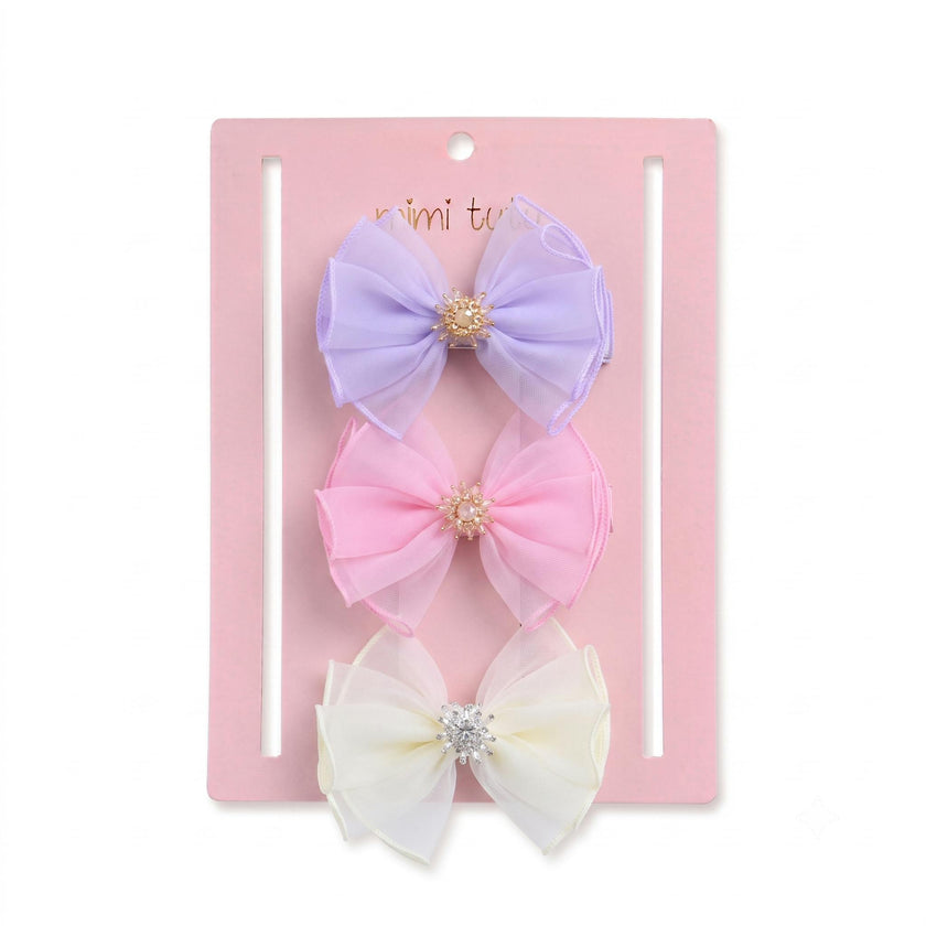 Multicolor Pearl Cluster Bow Clip Set