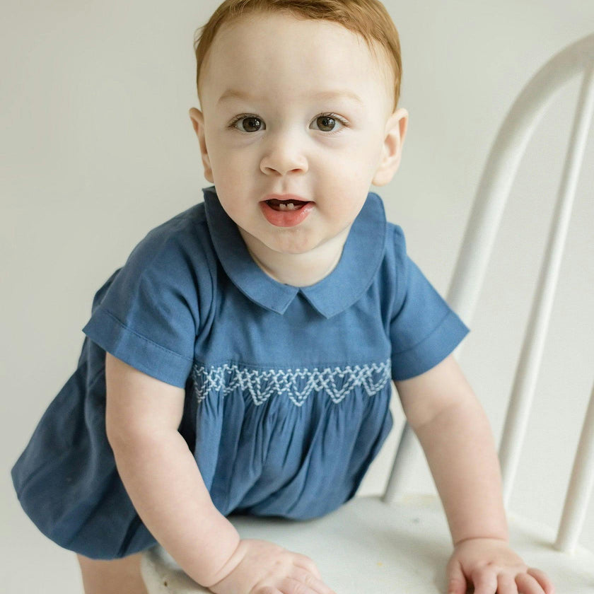 Oliver Linen Smocked Bubble Romper