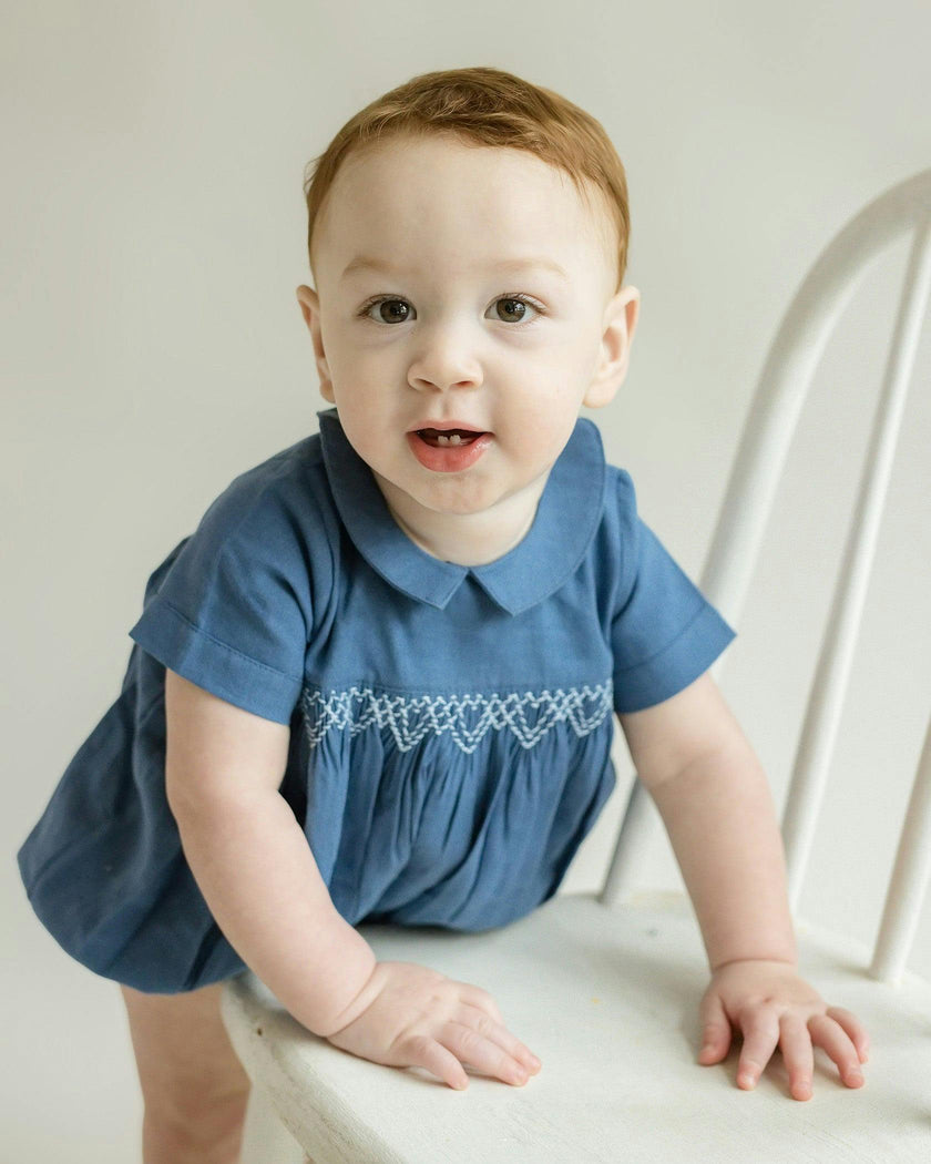 Oliver Linen Smocked Bubble Romper