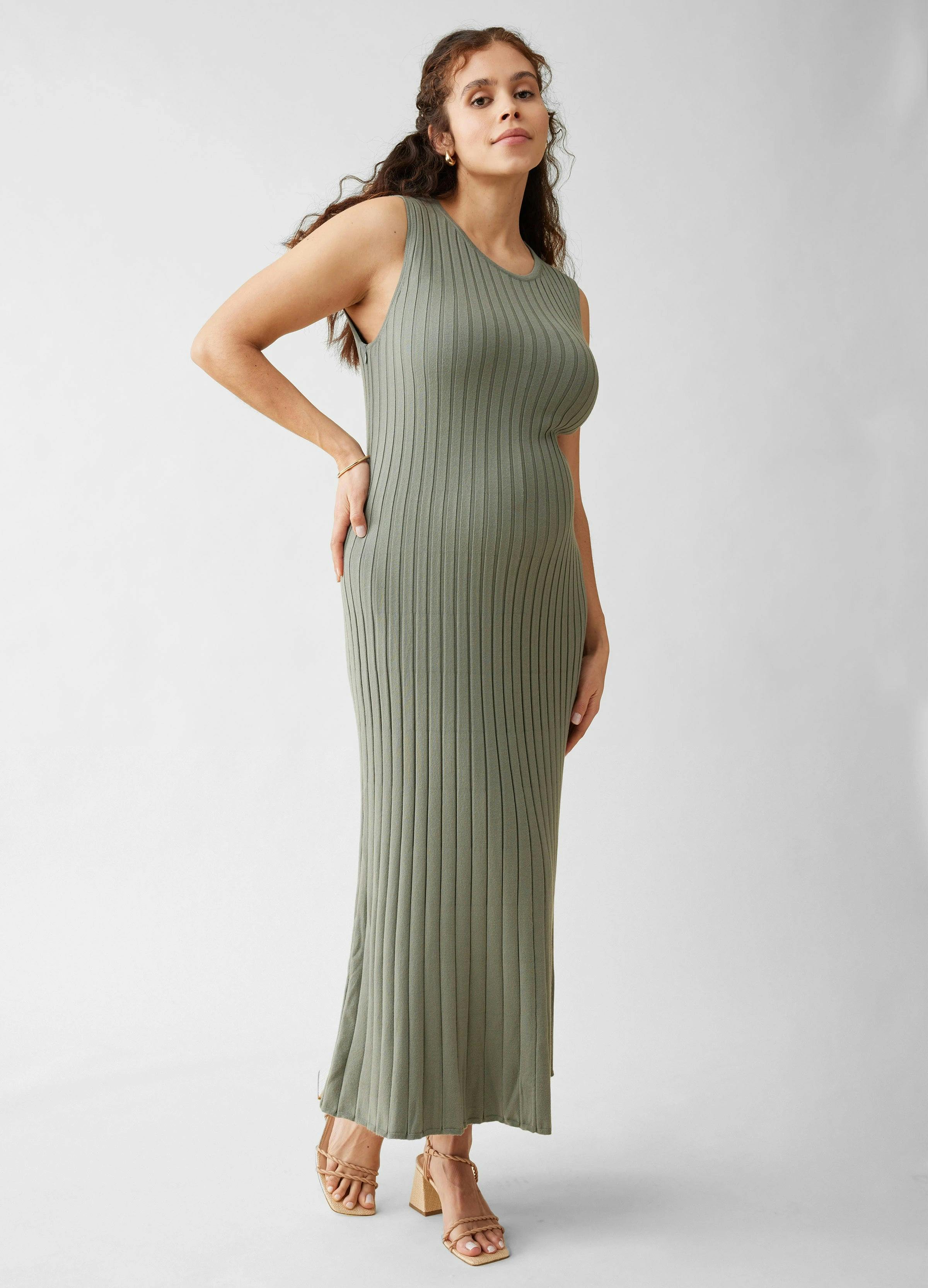 A-Line Sweater Knit Maternity Nursing Midi Dress