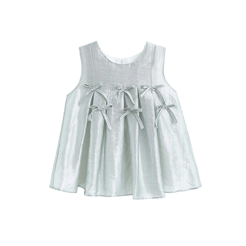Metallic Ruffle Bow Sleeveless Top & Skirt Set