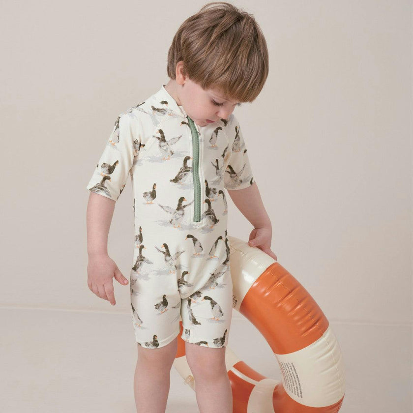 Giraffe Zipper Short Sleeve Shortall Swimsuit
