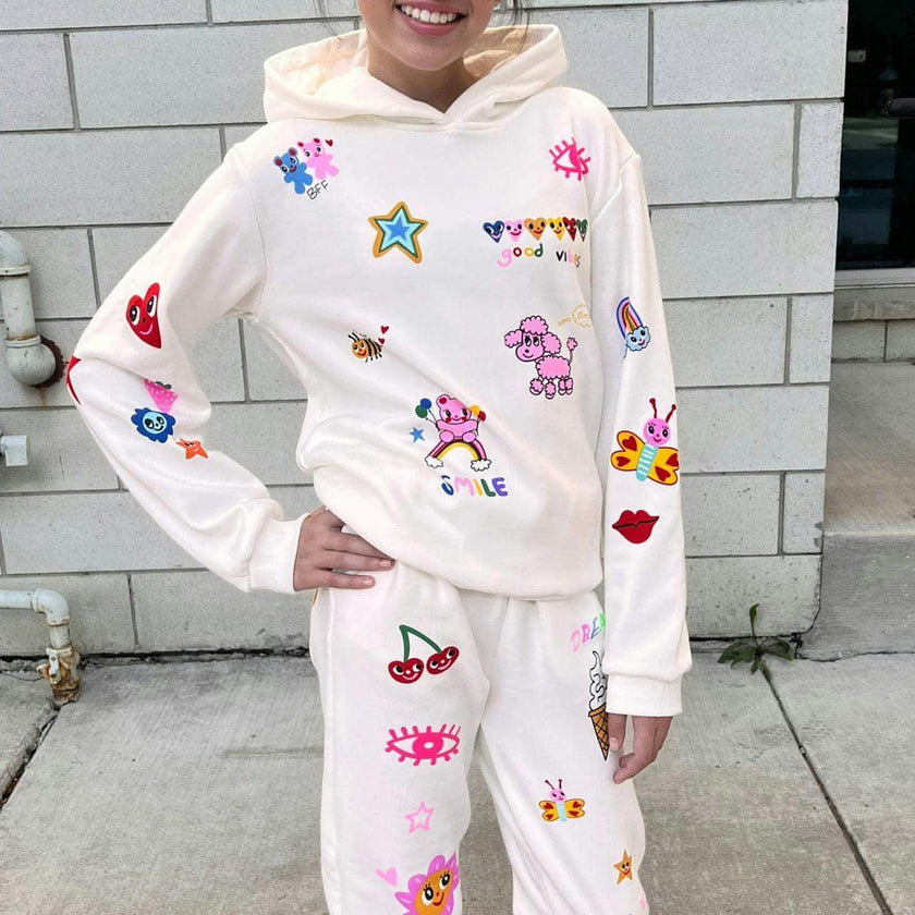 Graffiti Ice Cream Hoodie And Pant Set, White