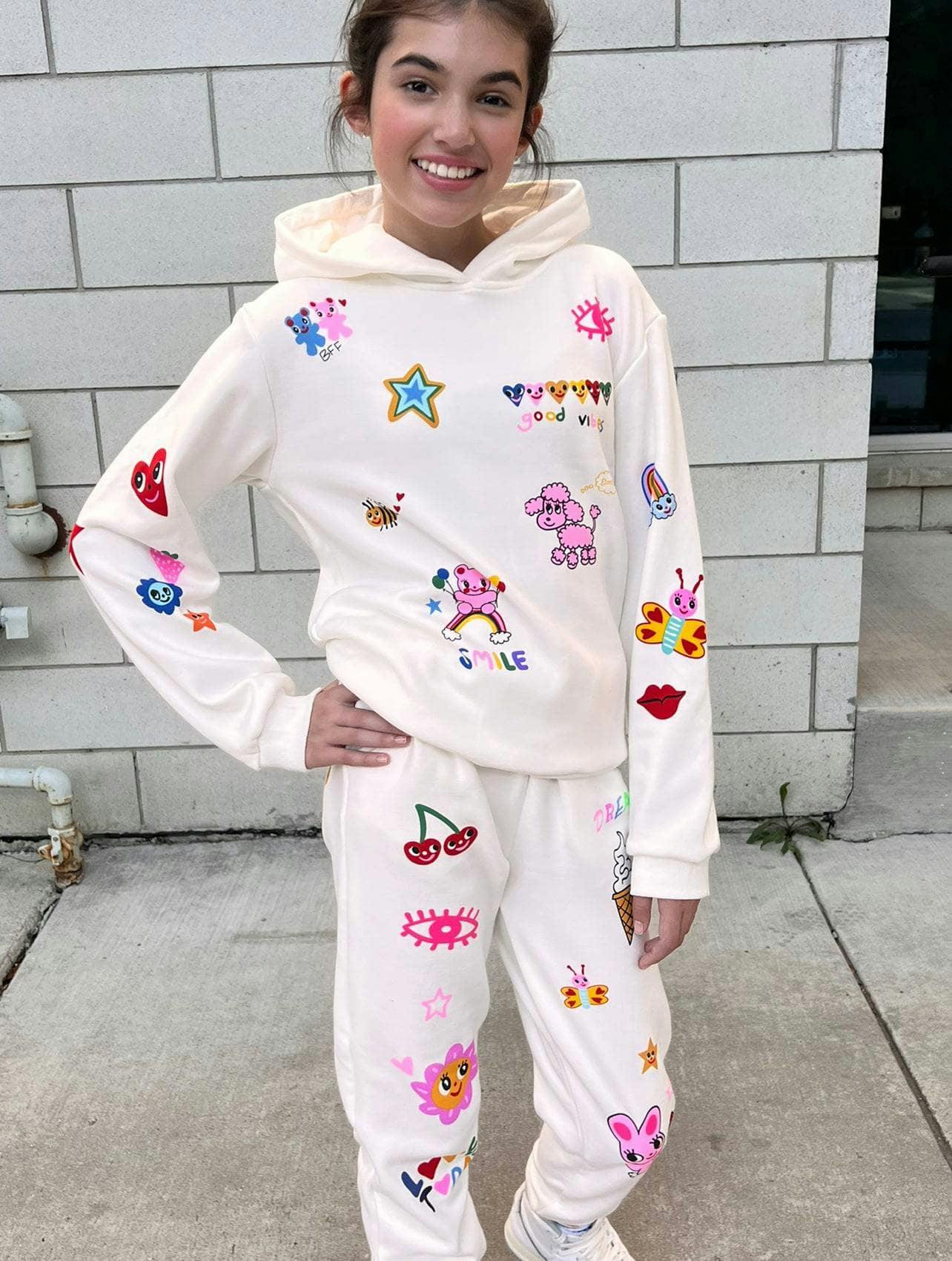 Graffiti Ice Cream Hoodie And Pant Set, White