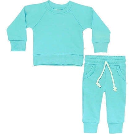 Crewneck Terry Jogger Pant Set, Seafoam