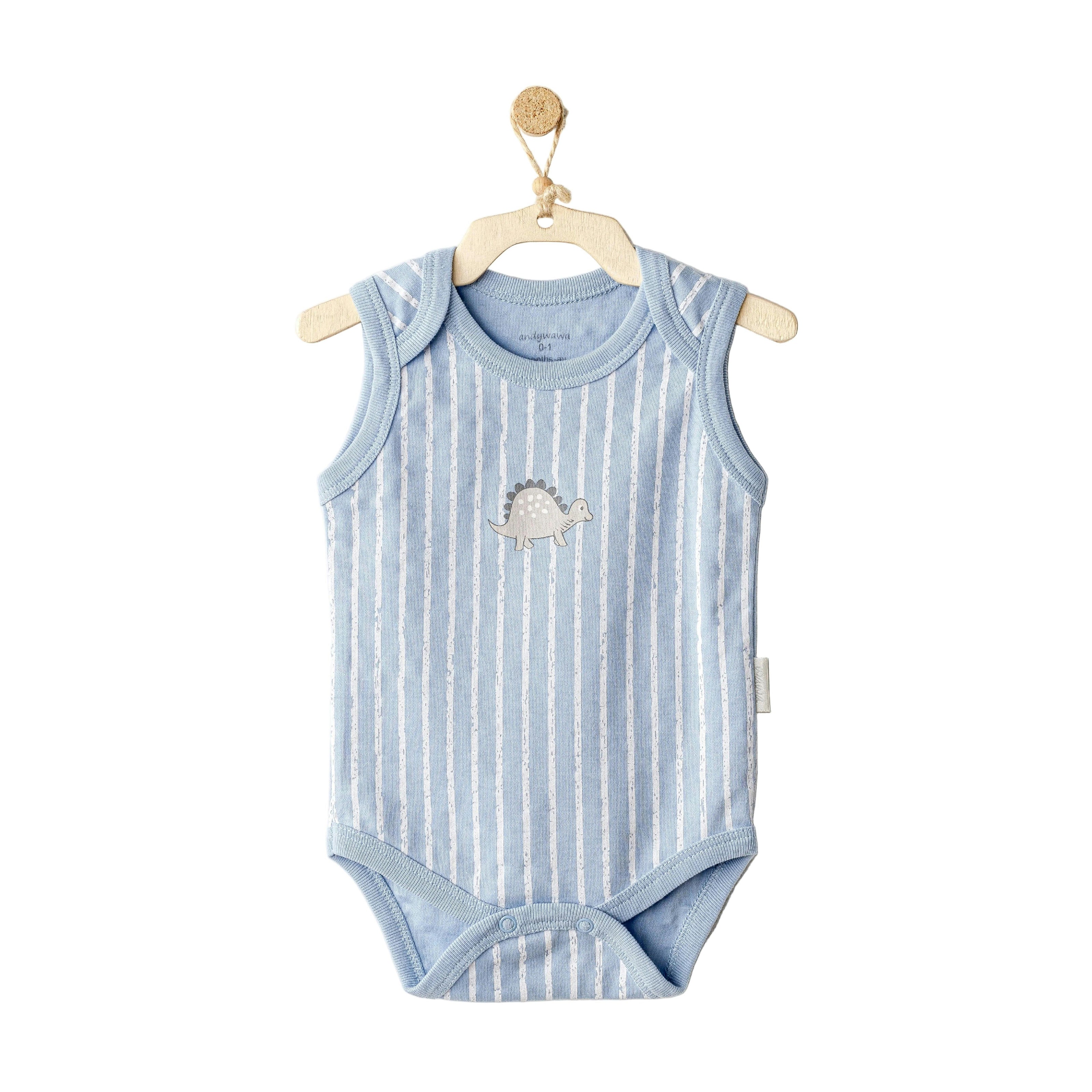 Beige and Blue Dino Bodysuits