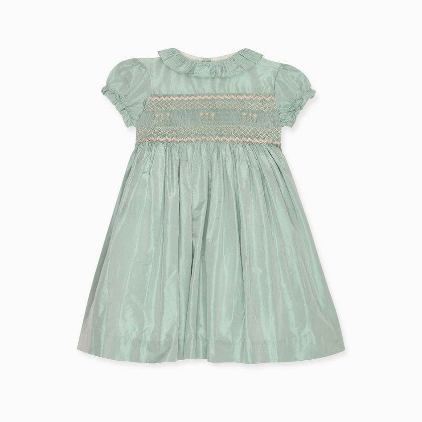Sage Verity Silk Ceremony Girl Hand-Smocked Dress