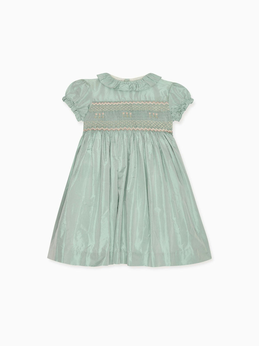 Sage Verity Silk Ceremony Girl Hand-Smocked Dress