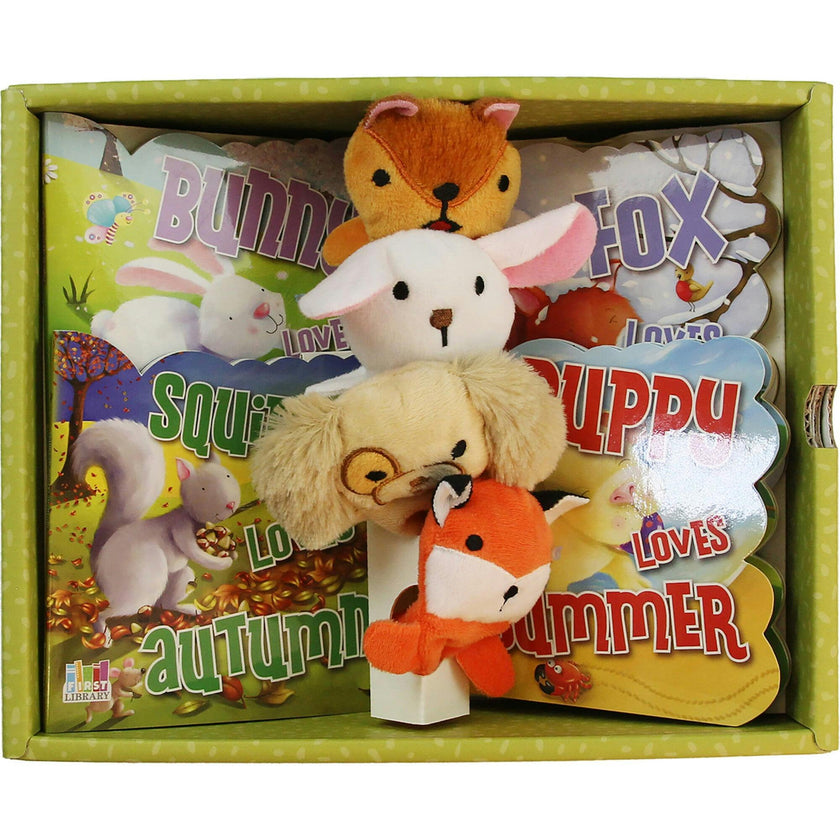 First Library: Four Seasons W/ 4 Die-Cut Board Books & Finger Puppets
