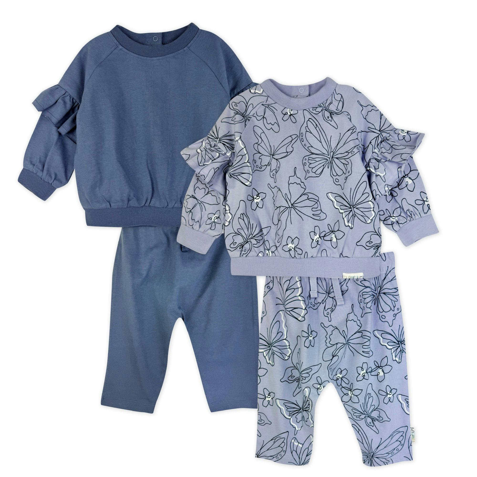 AURORA 4-Piece Crew Neck Ruffle Sweatshirt and Jogger Set