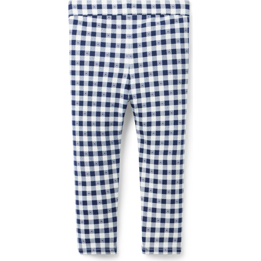 Gingham Button Ponte Pant, Navy Blue