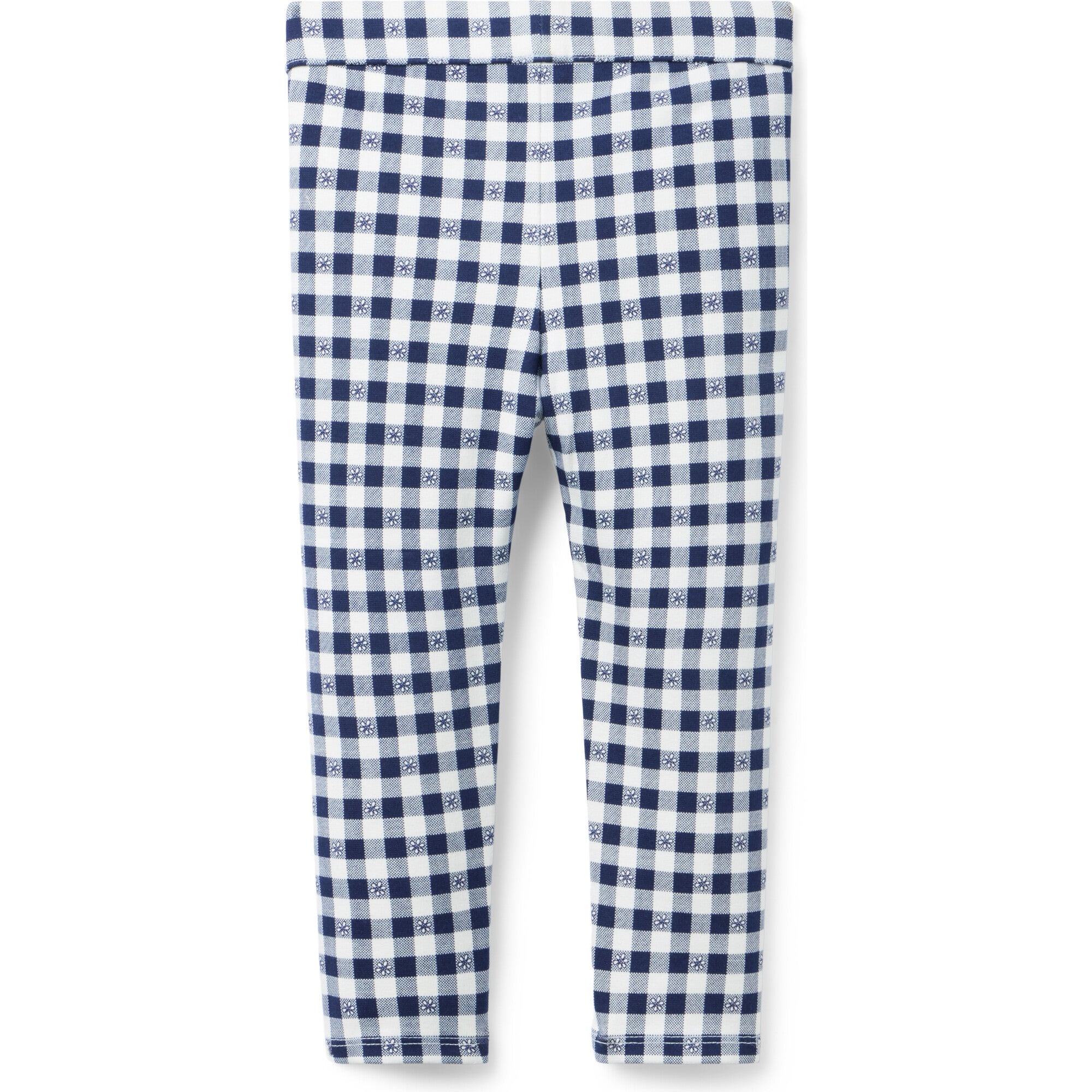 Gingham Button Ponte Pant, Navy Blue