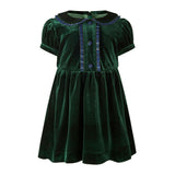 Baby Green Velvet Tartan Trim Dress
