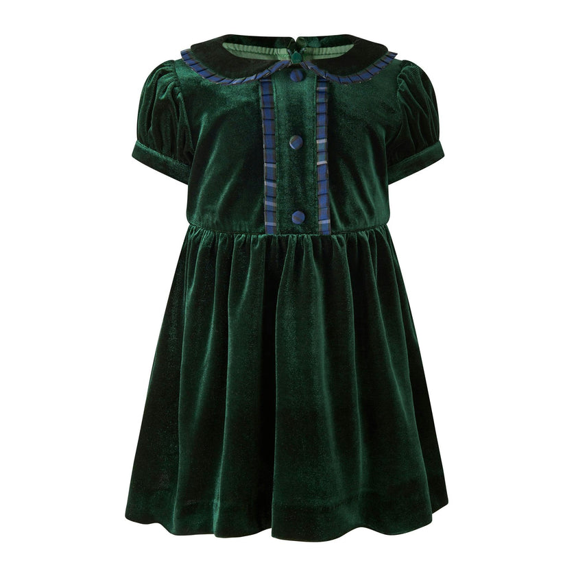 Baby Green Velvet Tartan Trim Dress