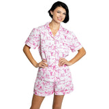 Women's Skydog Toile Pink Short PJ Set - Organic Cotton Poplin