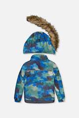 Two Piece Play Snowsuit Blue Camouflage Print With Green Pants