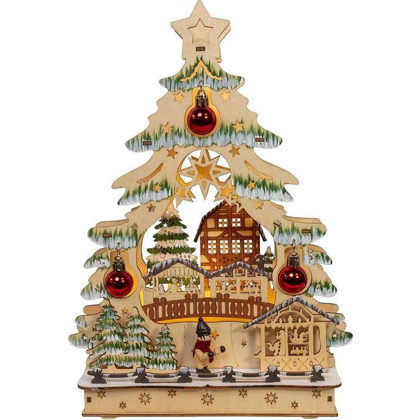 13-Inch Battery Operated LED Lighted Tree With Village Scene Table Piece